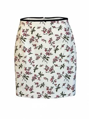 Ann Taylor Floral Print White Pencil Skirt with Pink Blossoms Size 6 99% Cotton